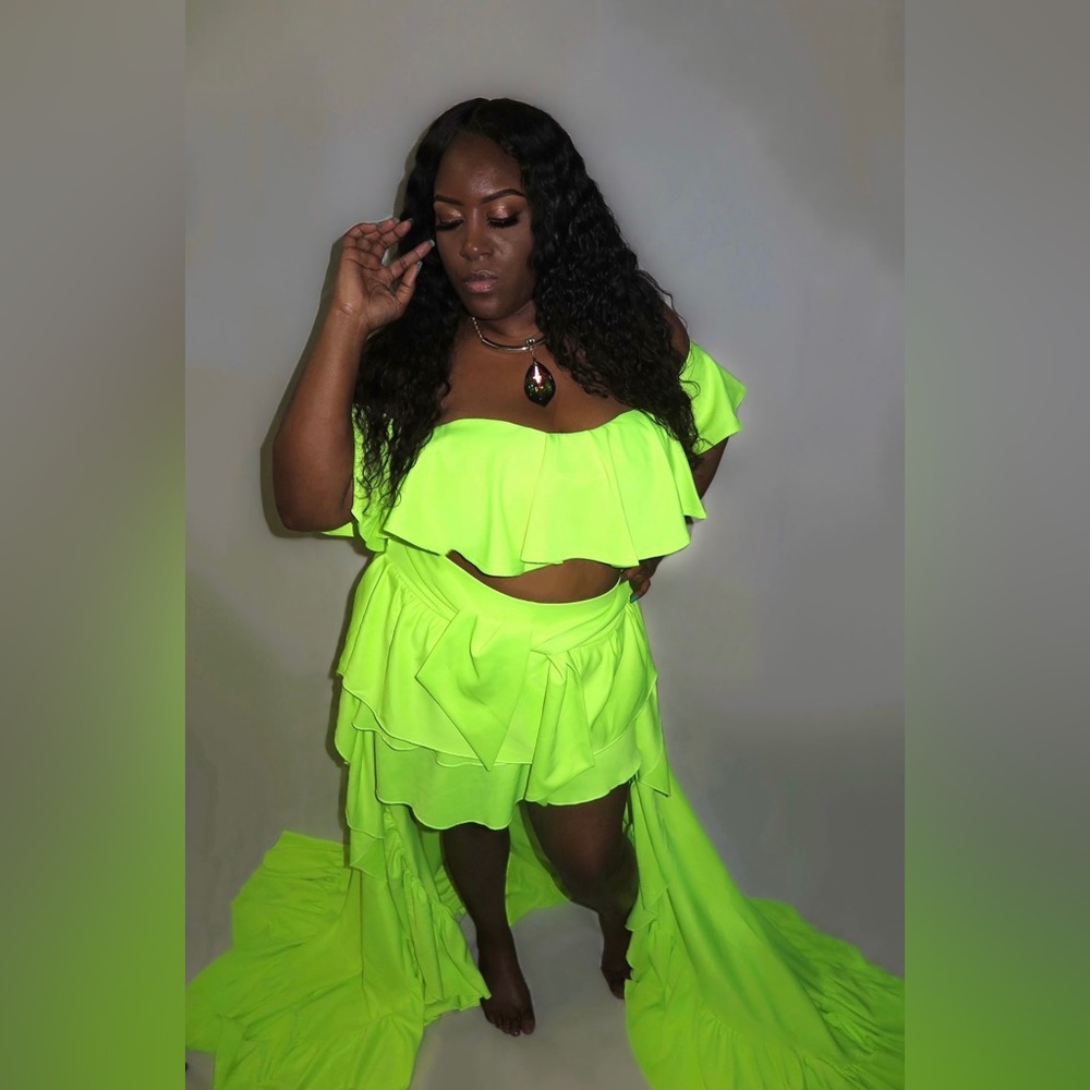 Lime green 2 piece skirt set